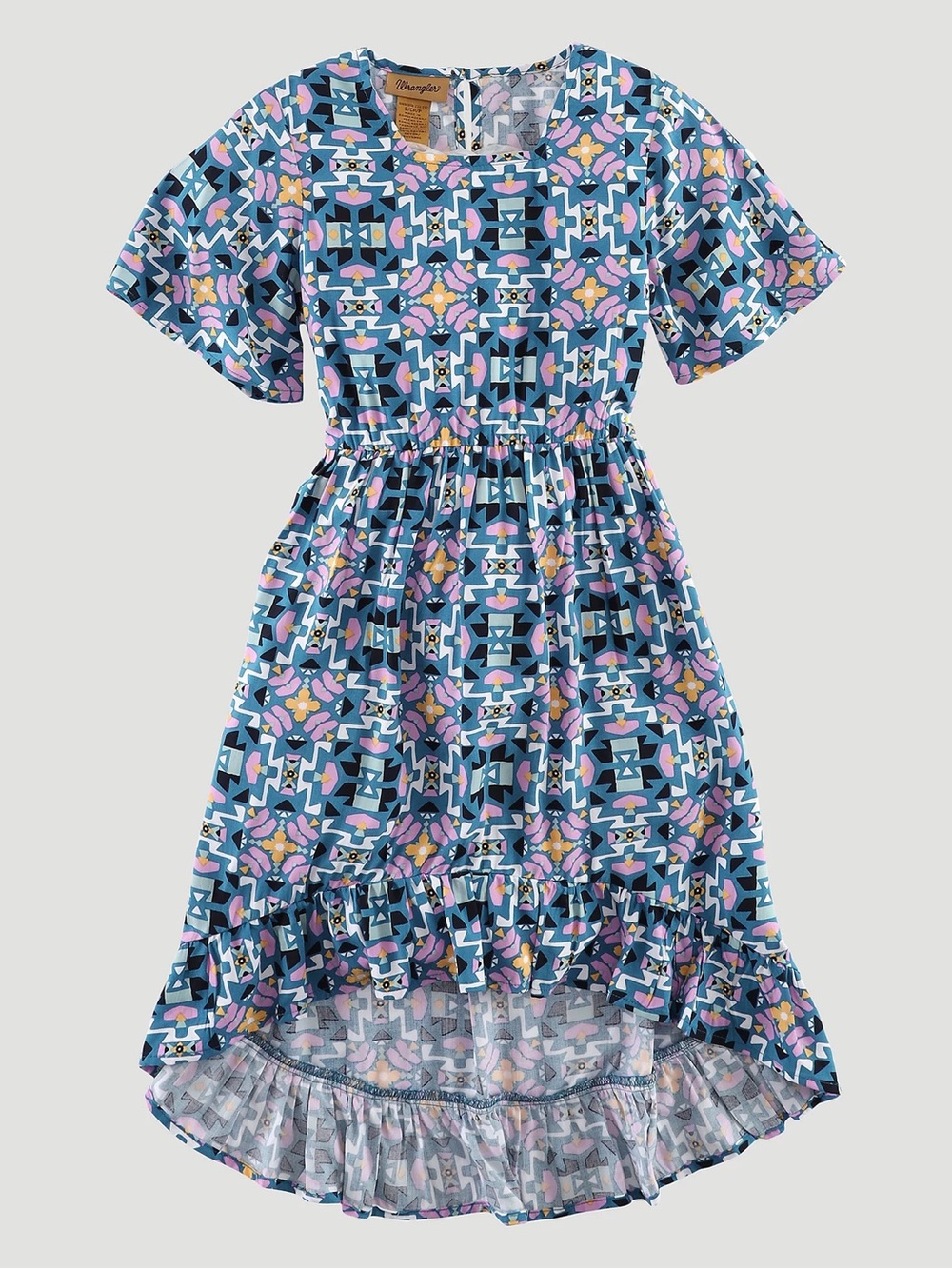 Wrangler Girls Teal Aztec Hi-Lo Ruffle Dresss